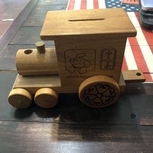 1977 Toystalgia Wood Bank Train Car & 3 Cabooses 2 Corks Piggy Bank Vintage